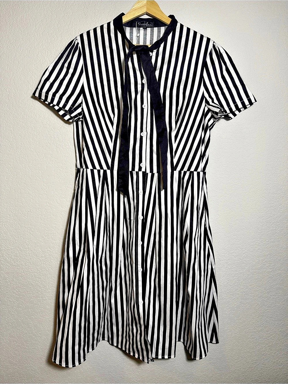 Sucrefas black white StripedDress fit and flare Size XL whimsigoth goth retro